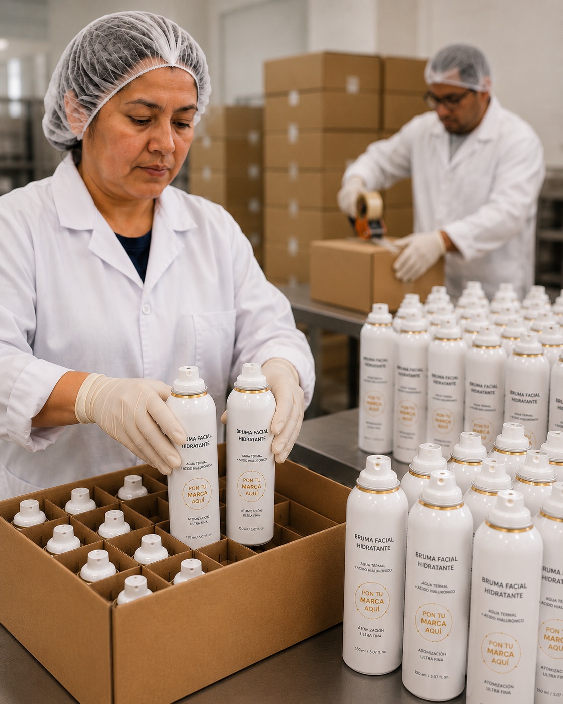 Operadoras en línea de llenado de Maquila Spray